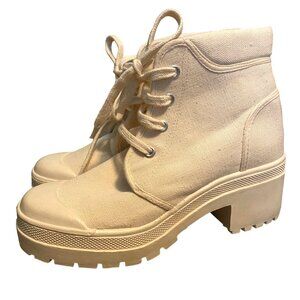 Chinese Laundry Once More Beige Cream Canvas Chunky Moto Military Boots 7.5M